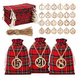 Advent Calendar Drawstring bags with Wooden Numbers