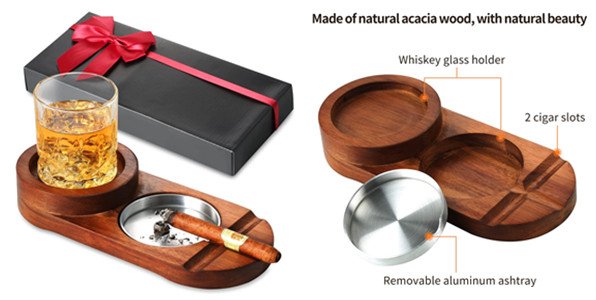 Cigar Ashtrays Wooden Ash Tray Gift Box Set