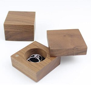 Square Jewelry ring wood Box with Slide Lid